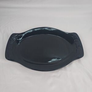 Longaberger Pottery Black Oval Serving Platter Handled USA Woven Traditions